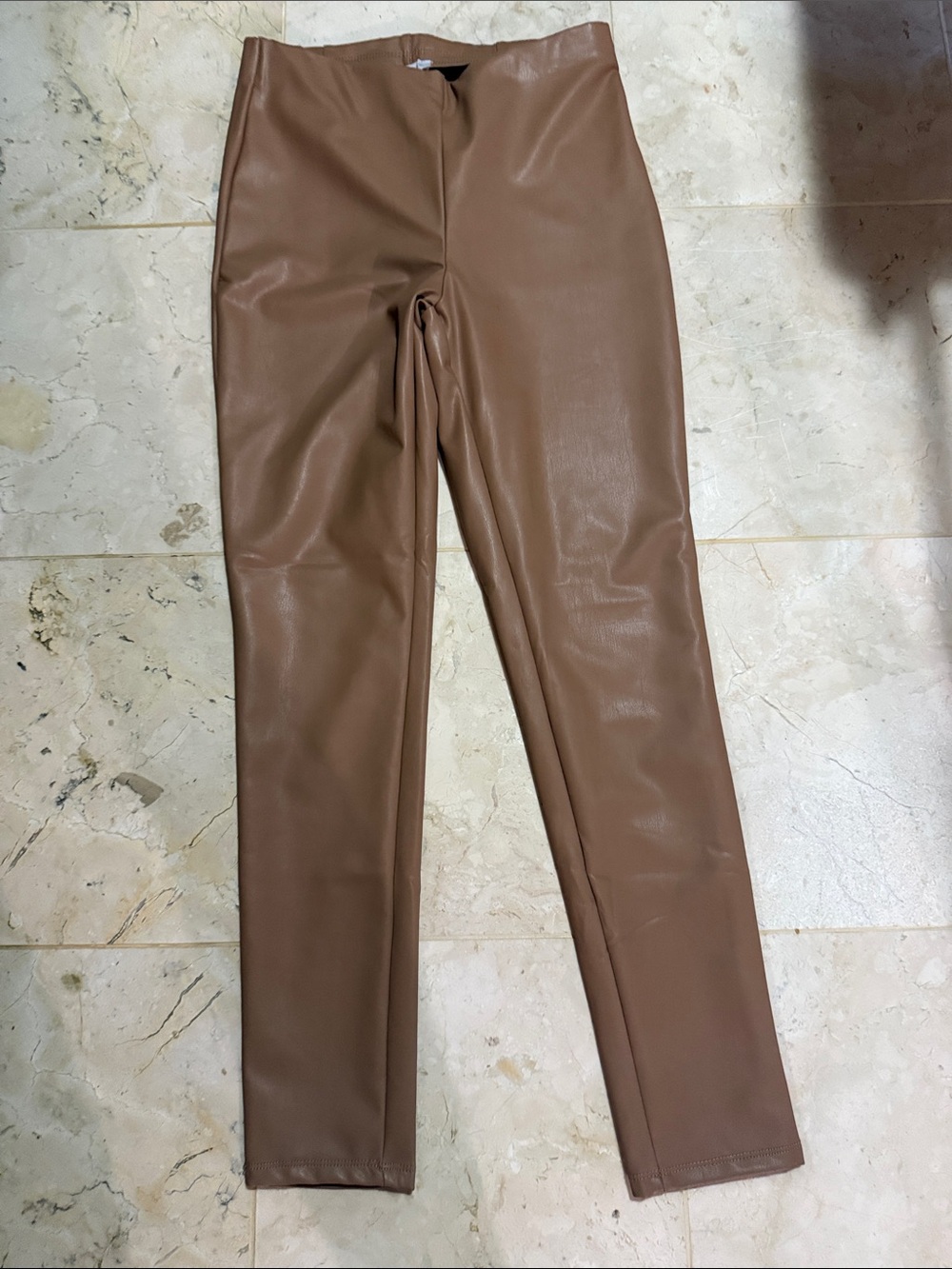 Womans Camel Faux Leather Leggings